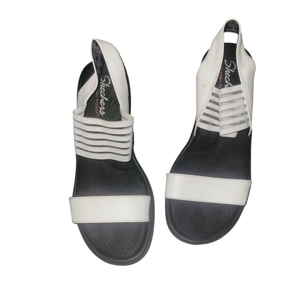 SKETCHER'S Womens White Wedge Sandals Striped Elastic Detail beach coastal comfy - Picture 1 of 6